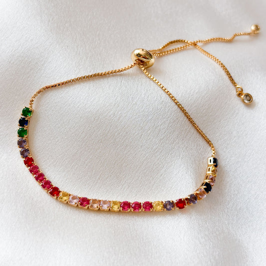 Pulsera zirconias de colores chapa de oro ajustable
