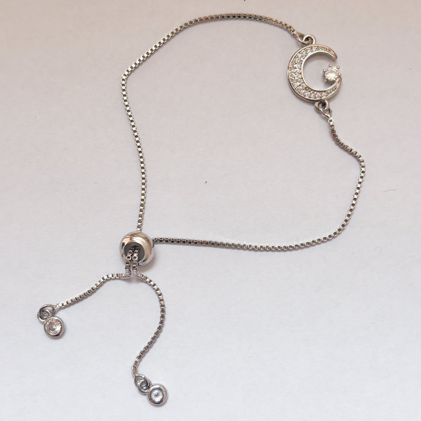 Pulsera plateada luna zirconias ajustable chapa de oro