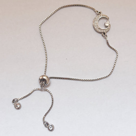 Pulsera plateada luna zirconias ajustable chapa de oro
