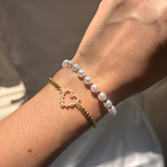 Pulsera perlas bolitas chapa de oro ajustable