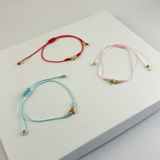 Pulsera hilo estrella mini sencillo chapa de oro
