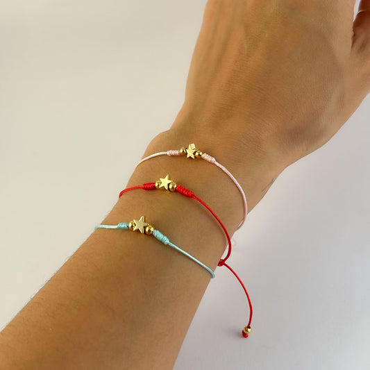 Pulsera hilo estrella mini sencillo chapa de oro