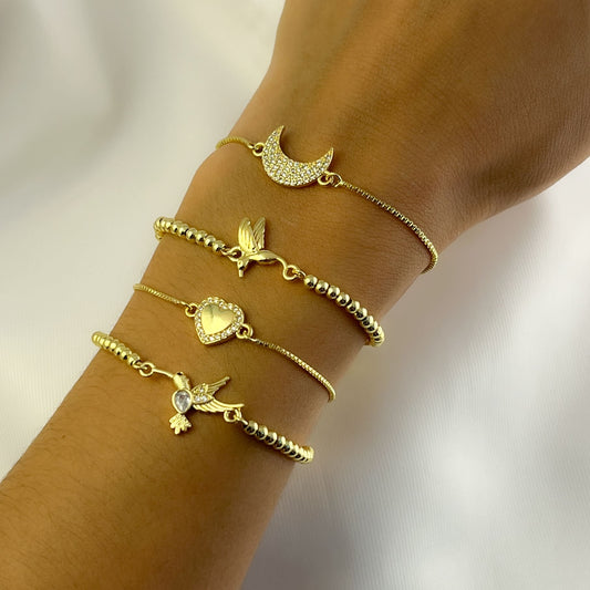 Pulsera ajustable colibrí liso chapa de oro