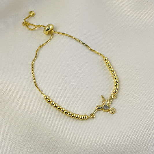 Pulsera ajustable colibrí zirconia chapa de oro