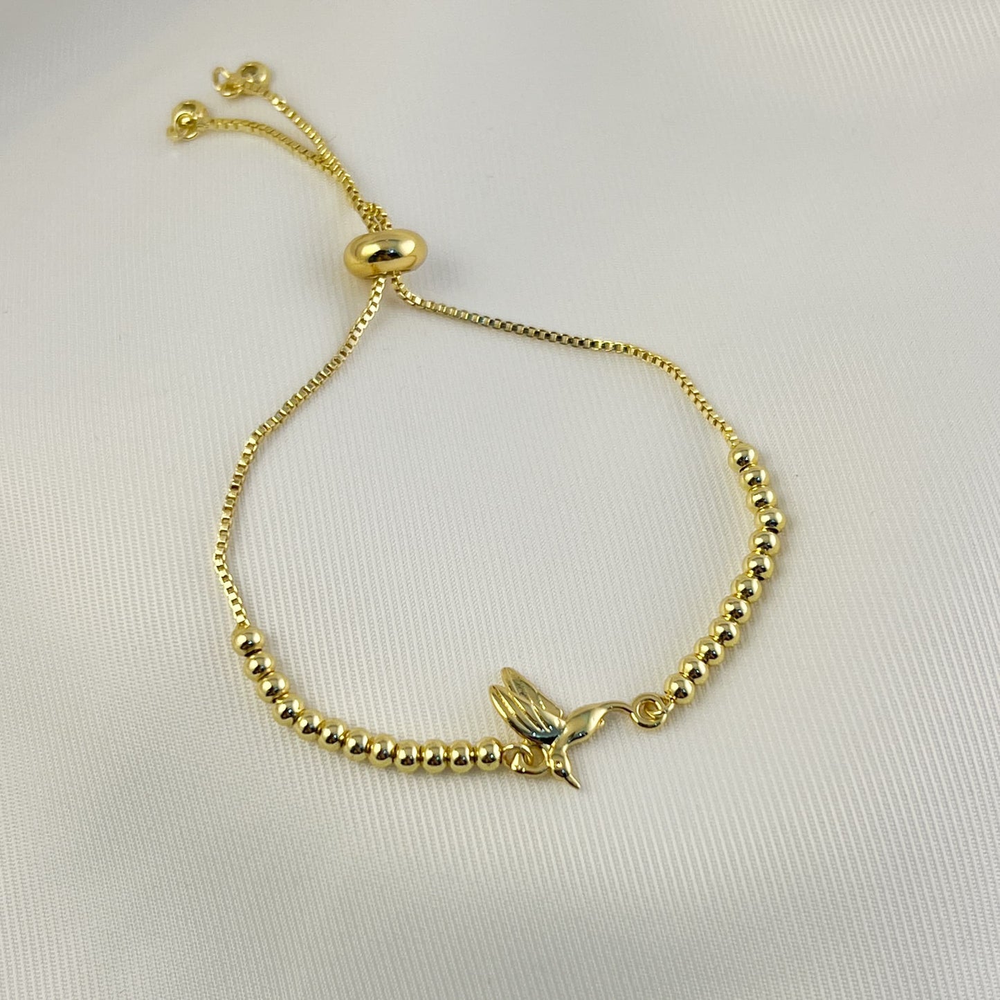 Pulsera ajustable colibrí liso chapa de oro
