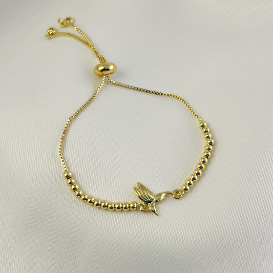 Pulsera ajustable colibrí liso chapa de oro