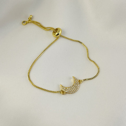 Pulsera ajustable luna zirconias chapa de oro