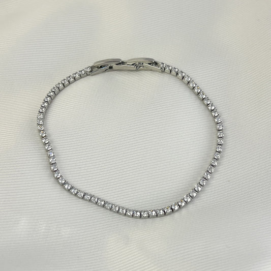 Pulsera tennis chapa de oro en plateado 17 cm