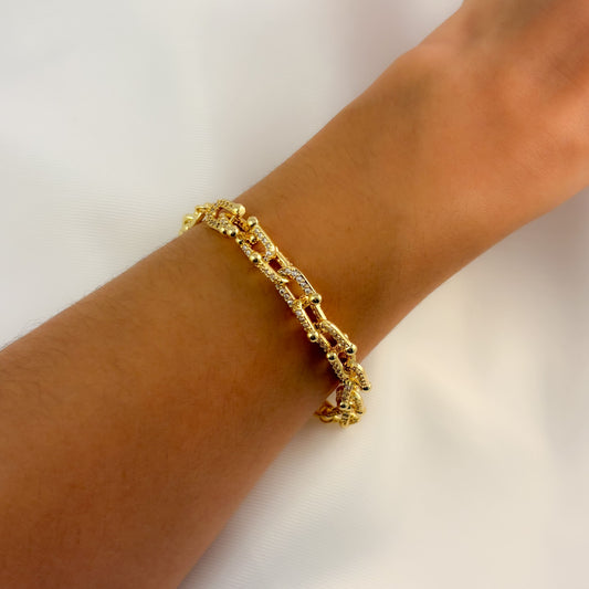 Pulsera chapa de oro eslabón tiff zirconias