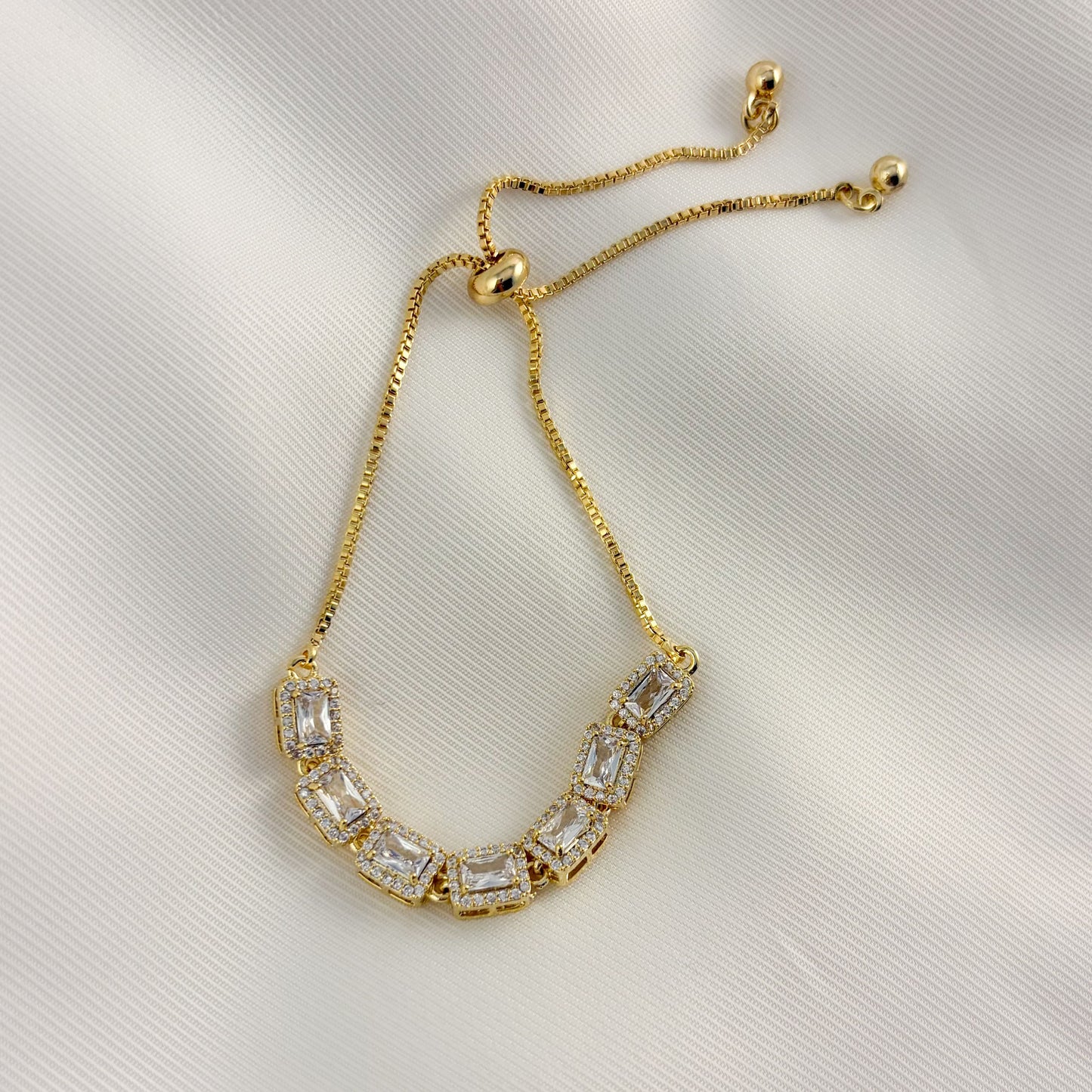 Pulsera chapa de oro cuadros zirconias ajustable
