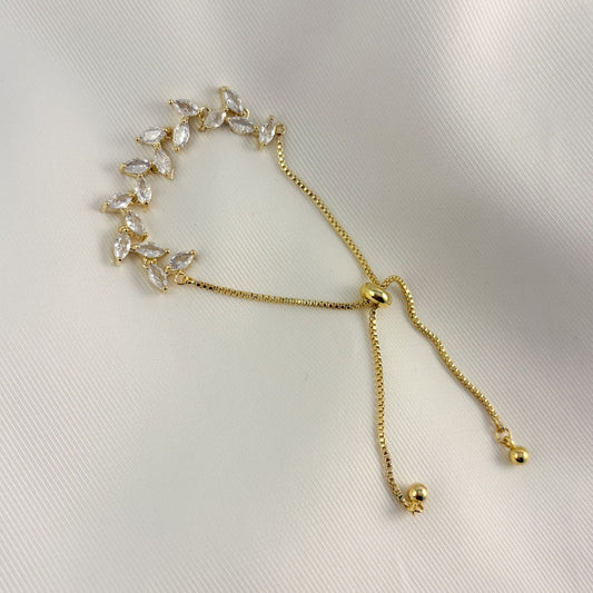 Pulsera hojitas zirconias chapa de oro ajustable