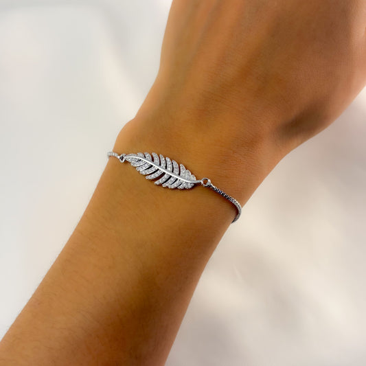 Pulsera plateada hoja zirconias chapa de oro ajustable
