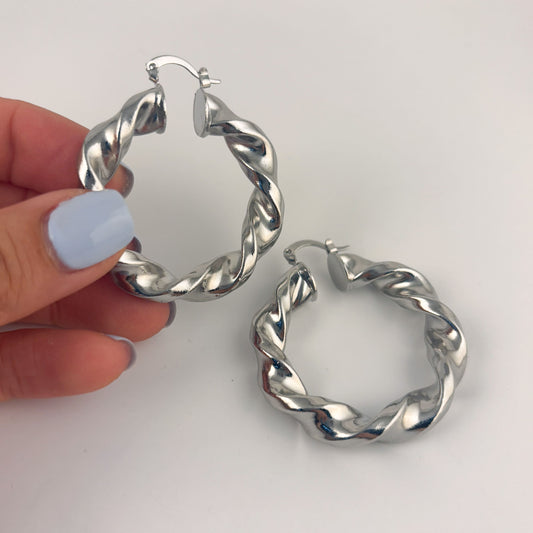 Arracadas torcidas chapa de oro 4.5 cm plateadas