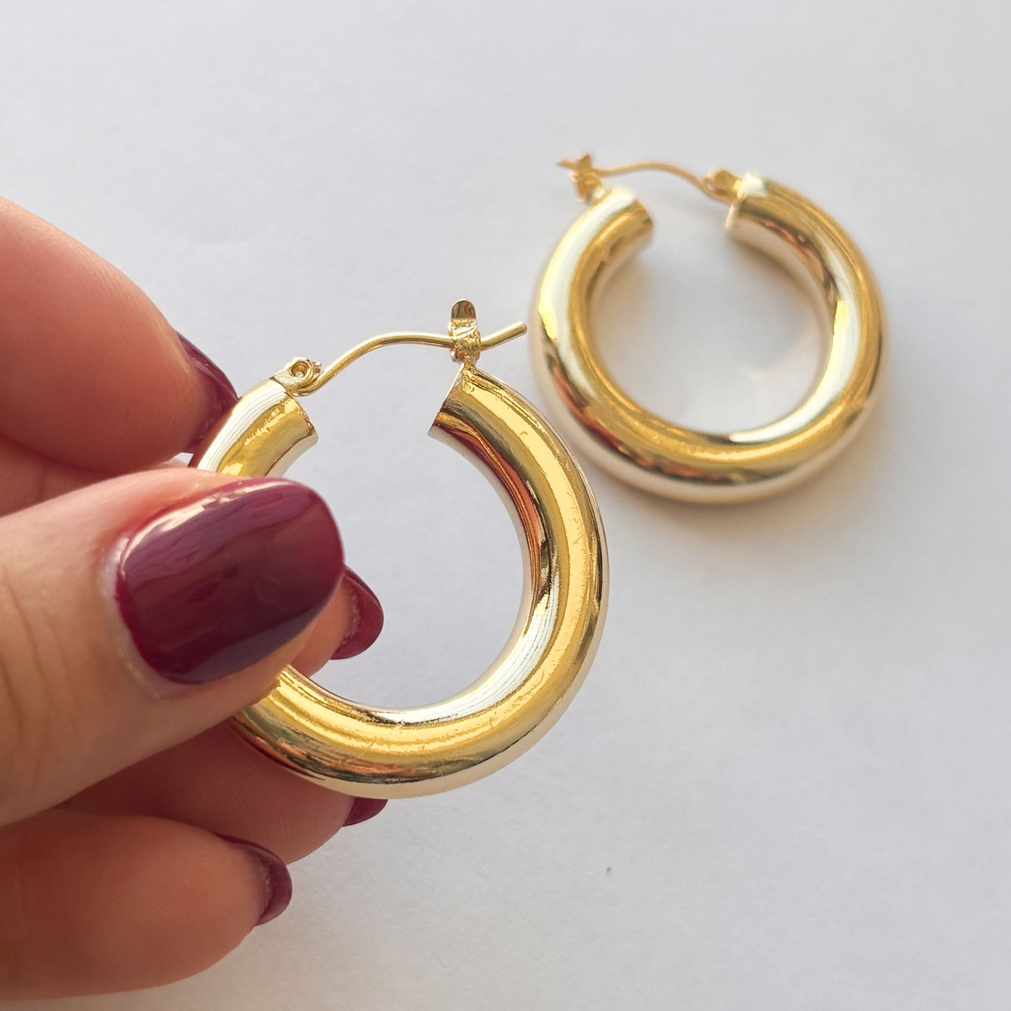 Arracadas tubulares gruesas 3 cm chapa de oro