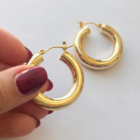 Arracadas tubulares gruesas 3 cm chapa de oro