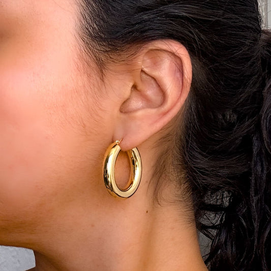 Arracadas tubulares gruesas 3 cm chapa de oro