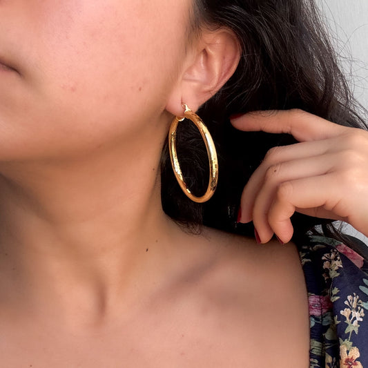 Arracadas tubulares 5 cm chapa de oro ligero diamantado