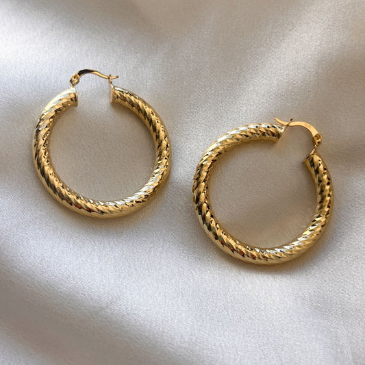 Arracadas chunky diamantadas chapa de oro 4 cm