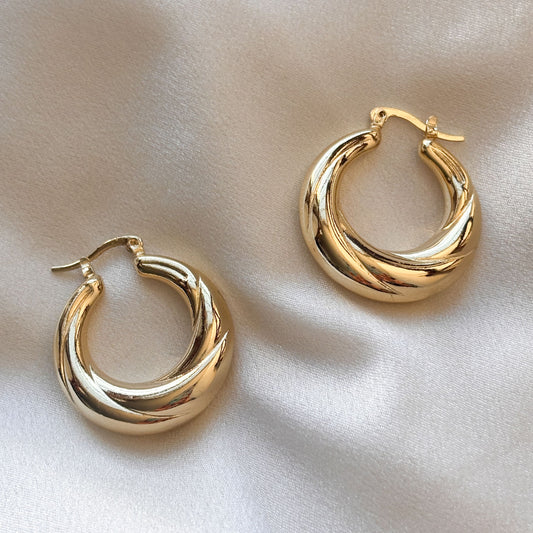 Arracadas chunky olas chapa de oro 3 cm