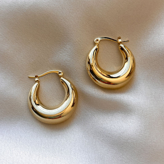 Arracadas gruesas media luna chapa de oro 2.5 cm