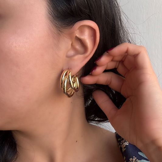 Arracadas triple tubular chapa de oro 2.5 cm