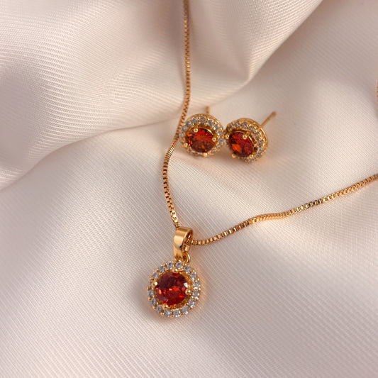 Set aretes y collar cristal zirconia roja