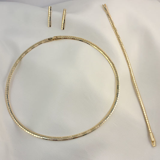 Set gargantilla planchada pulsera aretes chapa de oro
