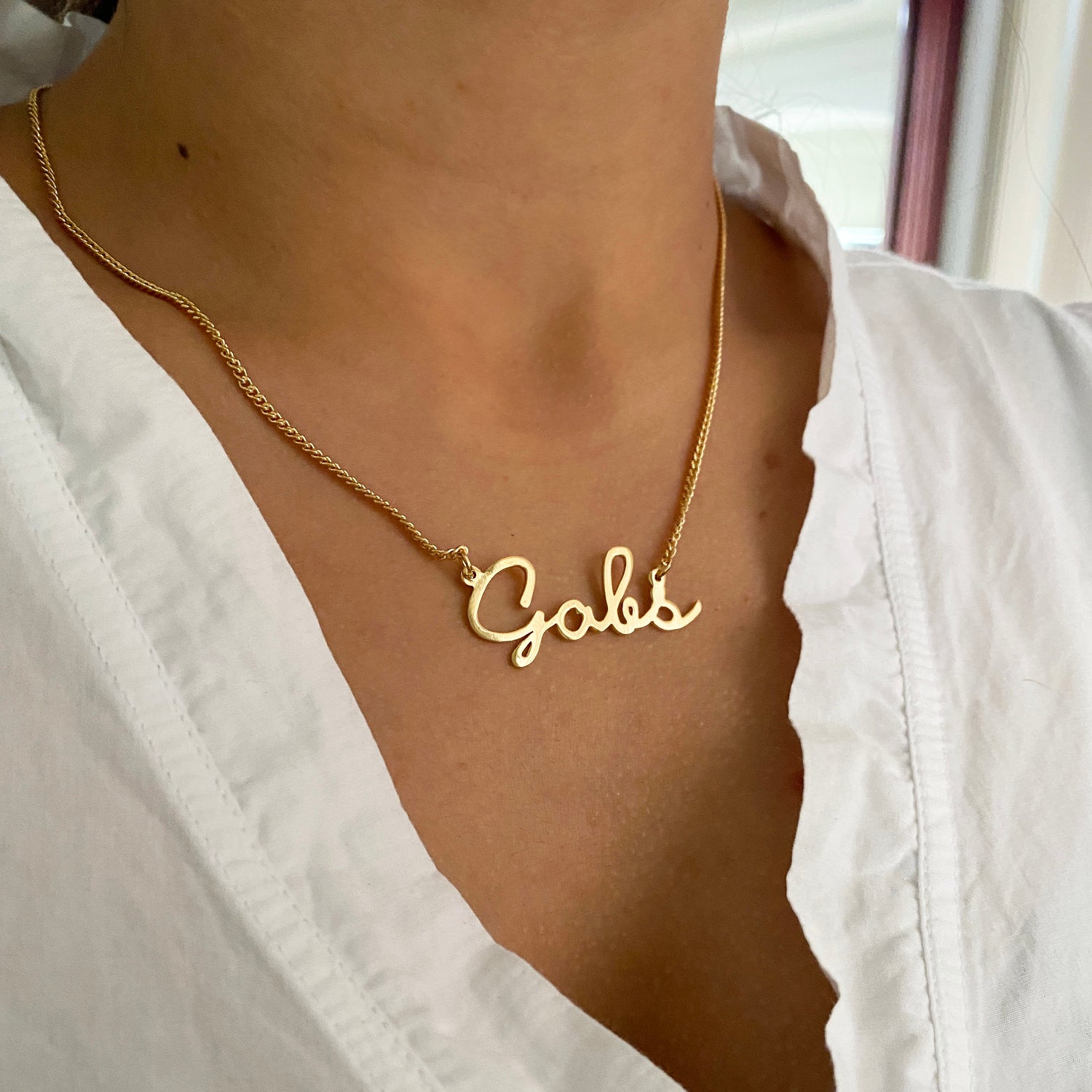 Collar personalizado de nombre en chapa de oro cadena de acero