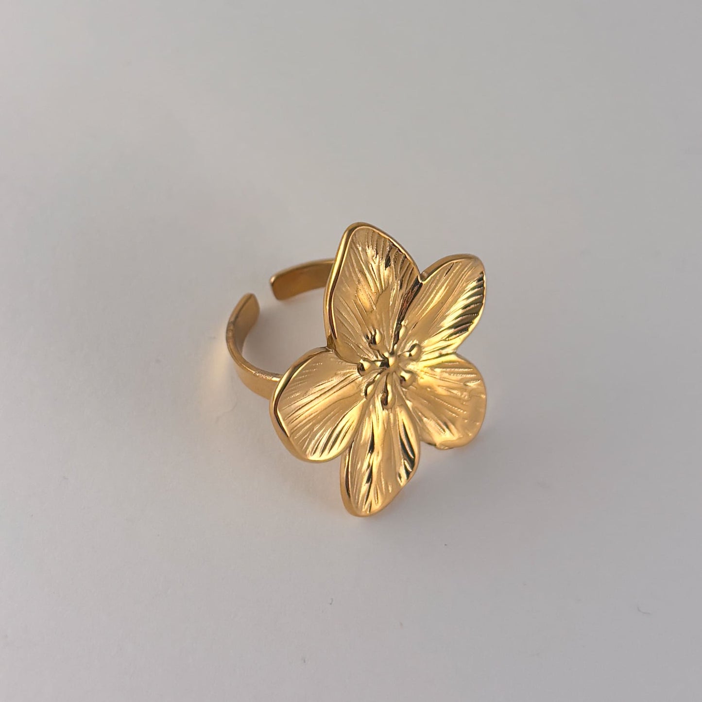 Anillo flor acero inoxidable ajustable