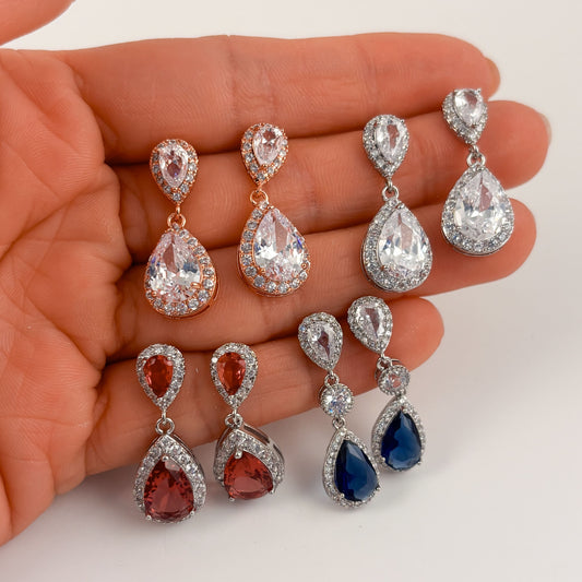 Aretes cortos zirconias baño de oro diferentes modelos