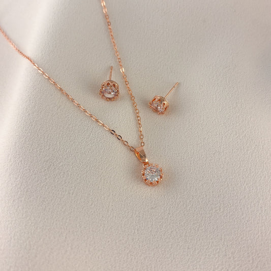 Set aretes y collar baño de oro zirconia sencilla