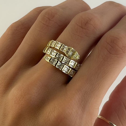 Anillo serpiente zirconias chapa de oro ajustable