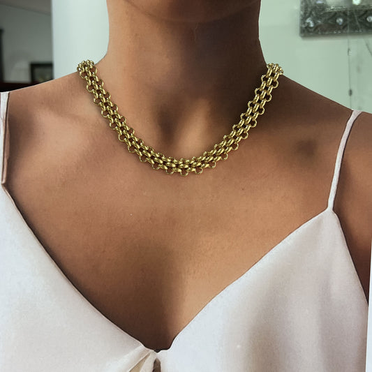 Collar acero inoxidable cadena gruesa tejida dorado