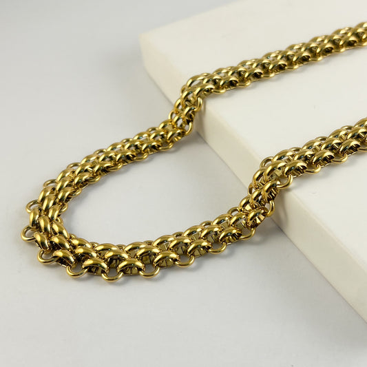 Collar acero inoxidable cadena gruesa tejida dorado