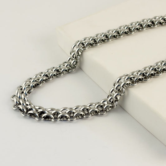 Collar acero inoxidable cadena gruesa tejida dorado