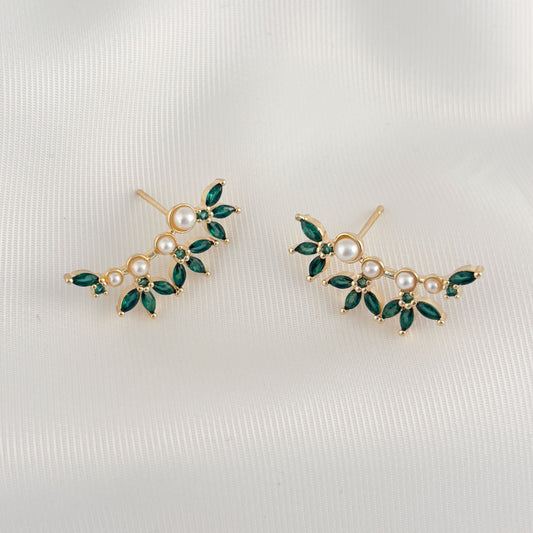 Aretes flores perlas chapa de oro diferentes colores