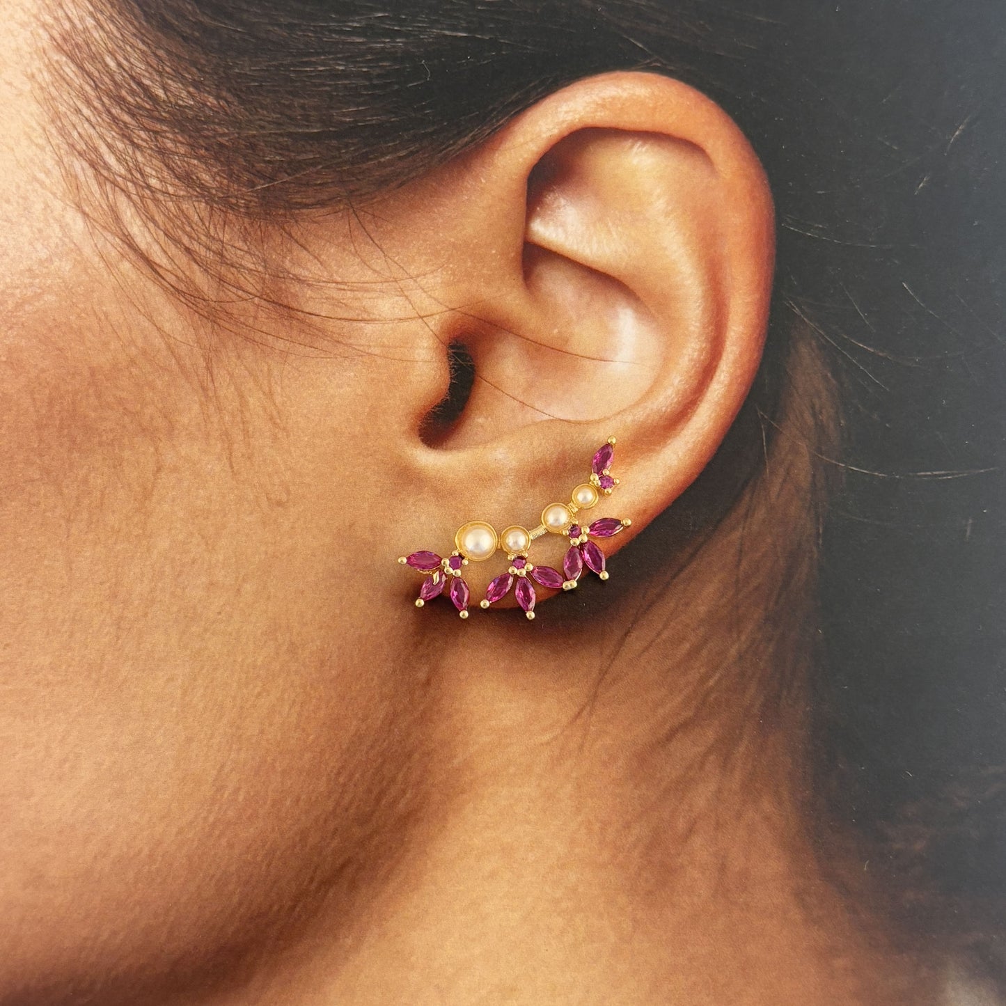 Aretes flores perlas chapa de oro diferentes colores