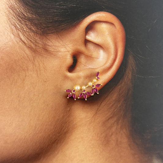 Aretes flores perlas chapa de oro diferentes colores