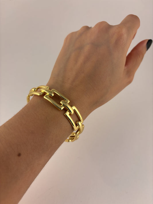 Brazalete chapa de oro eslabones rectangulares