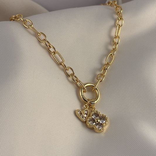 Collar broche dije trébol chapa de oro