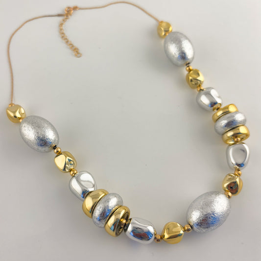 Collar chapa de oro bicolor piedra mate grande
