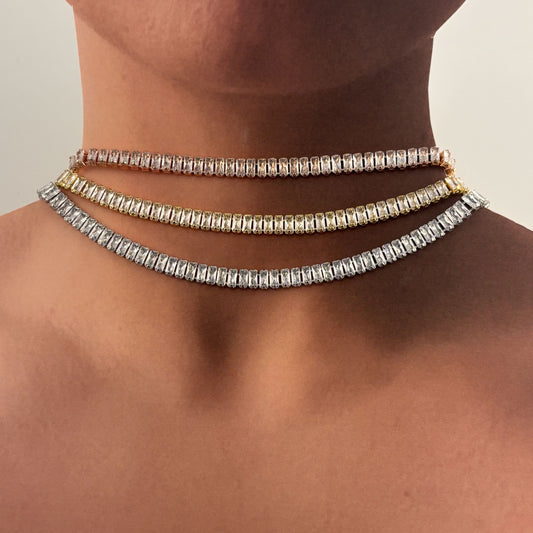 Gargantilla choker zirconias baguette ajustable chapa de oro