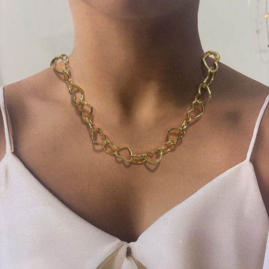 Collar chapa de oro cadena de corazones