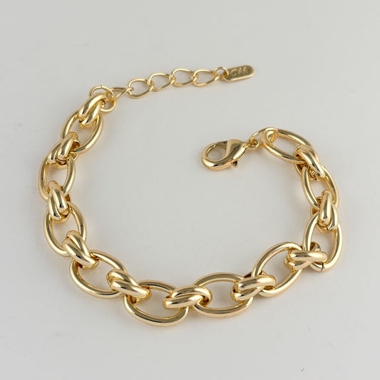 Pulsera eslabones chapa de oro ovalados engarzados