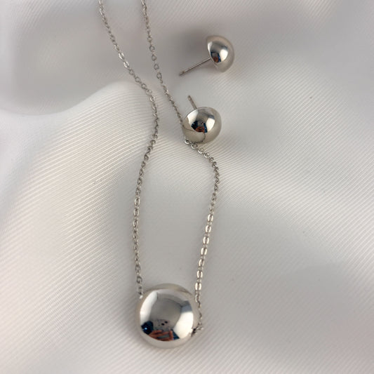 Set aretes y collar luneta plateada chapa de oro