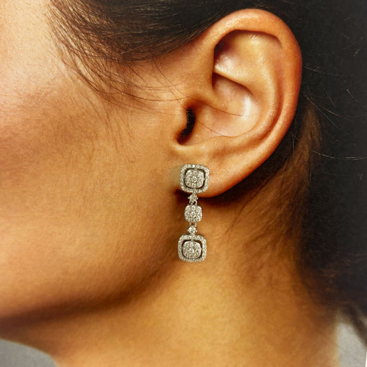 Aretes largos cuadrado zirconias elegante baño de oro