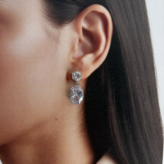 Arete zirconia ovalada baño de oro plateado