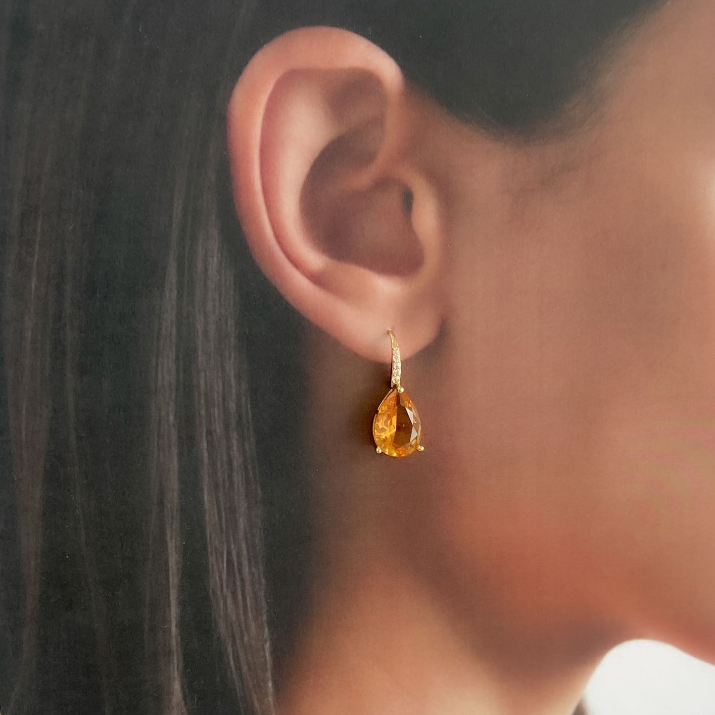 Aretes gota cristal chapa de oro