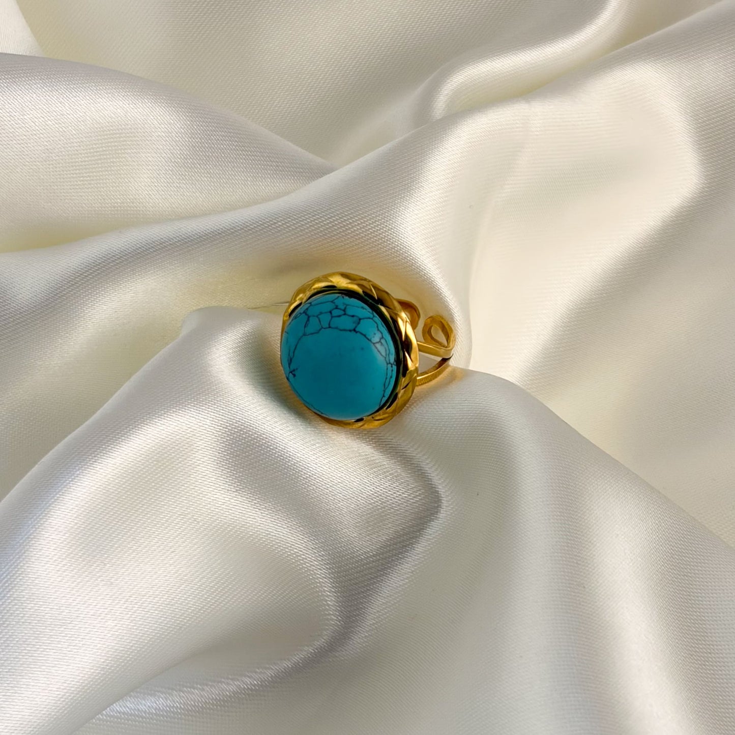 Anillo media bola turquesa acero premium