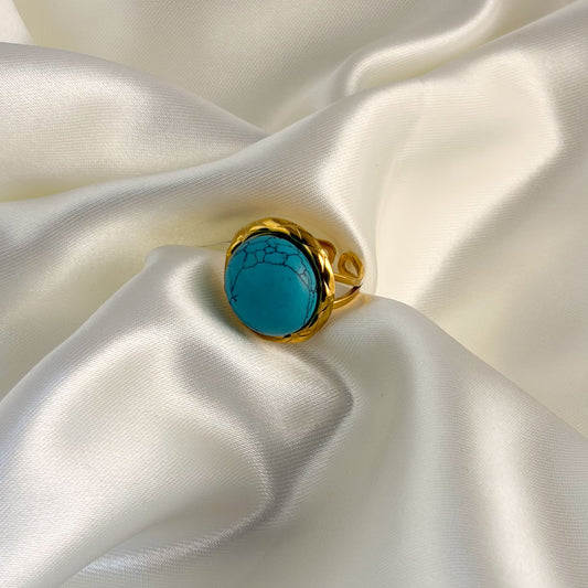 Anillo media bola turquesa acero premium